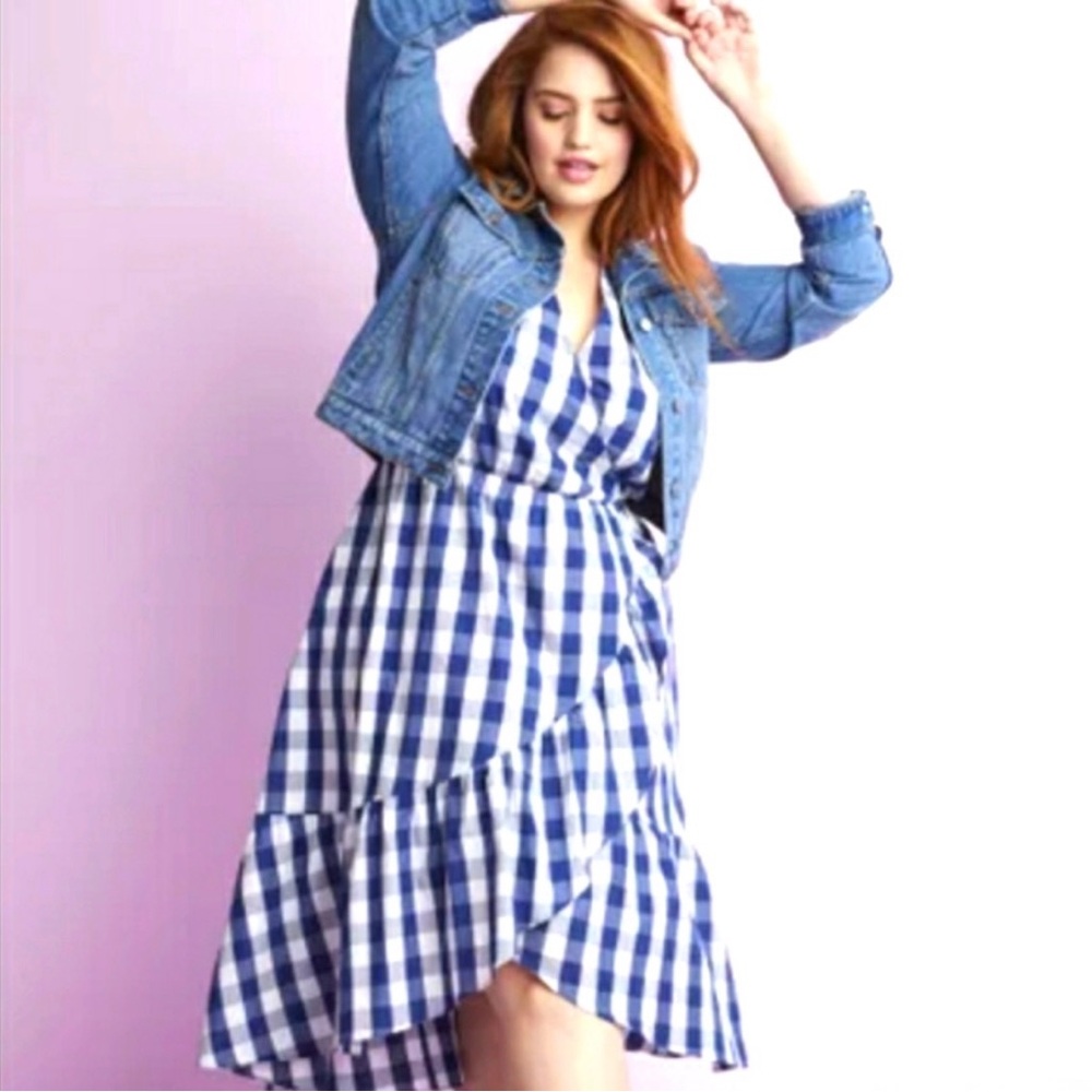 PopSugar Women's Blue And White plaid Dress Size Small With Pockets hi-low
